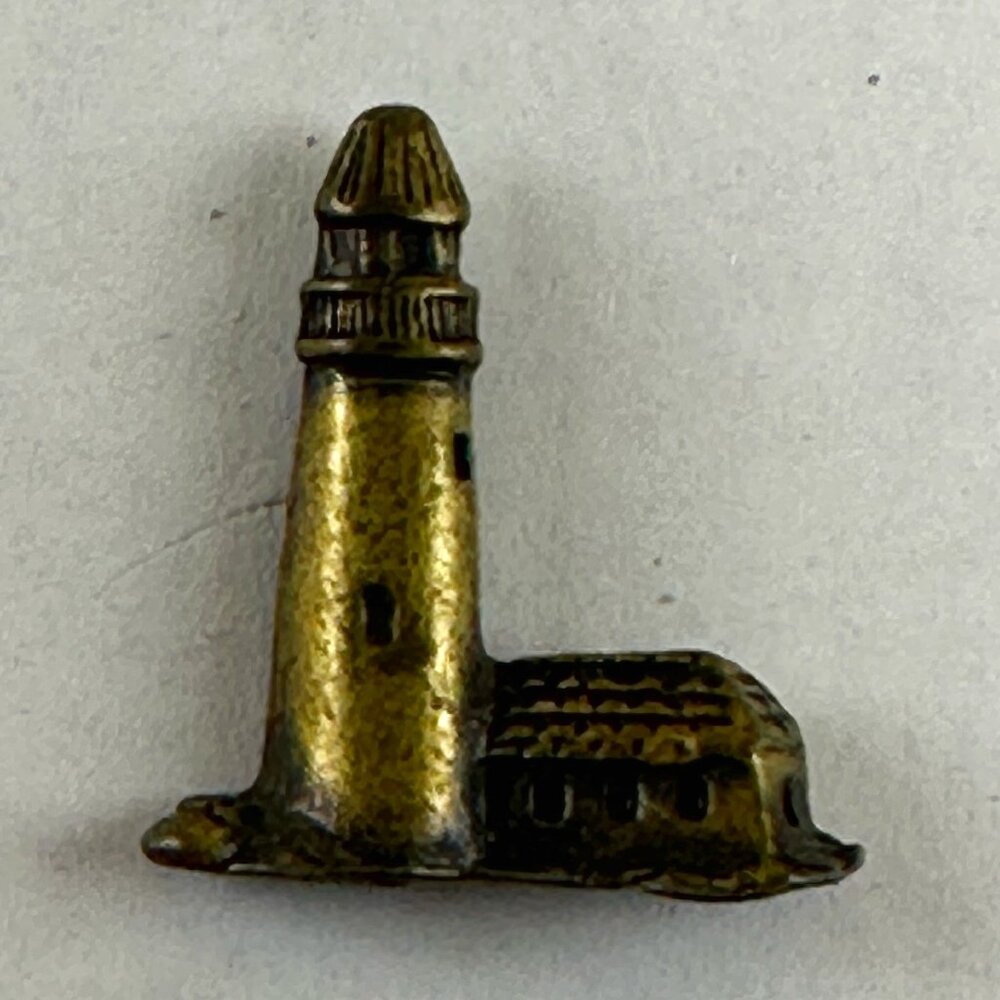 Lighthouse Gold Tone Textured about 1" Brooch Pin Beach Souvenir Ocean Life